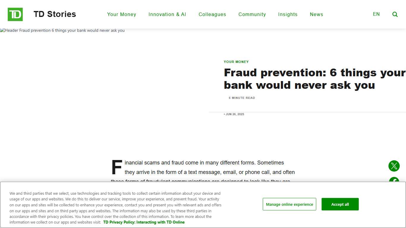 Protect yourself against “bank” fraud TD Stories